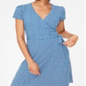 Boden Blue and White Circle Wrap Midi Dress Size 8R